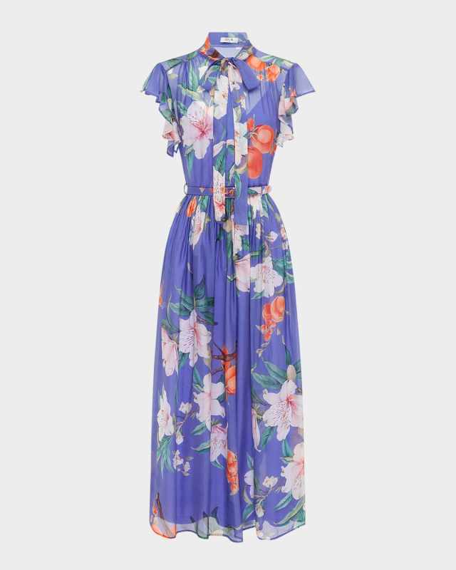 Grace Pleated Flutter-Sleeve Midi Dress